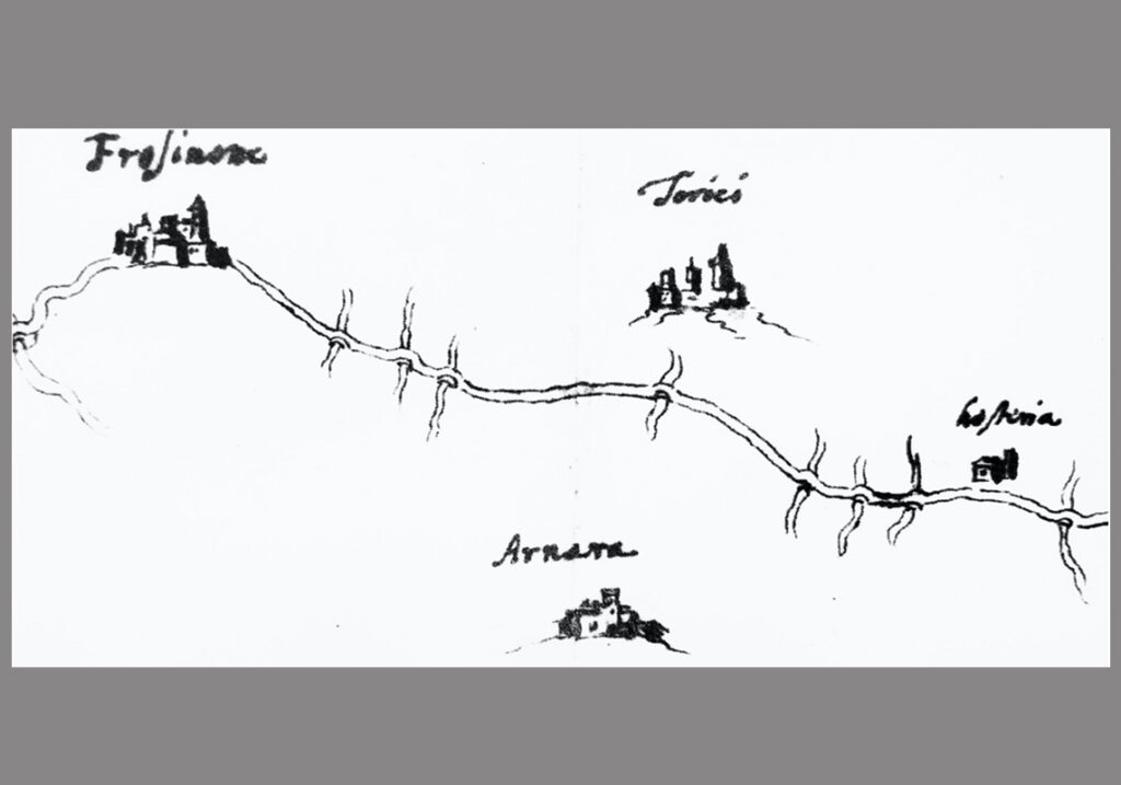 carta della via latina del secondo quarto die XVII - Karte aus dem 17.Jh.